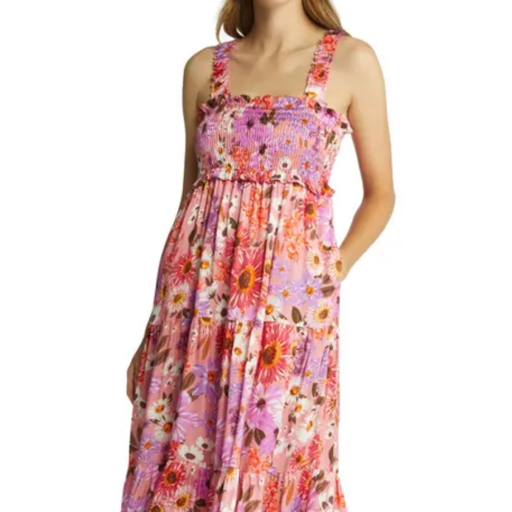 Rachel Parcell Smocked Tiered Sundress in Botanical Floral - Picture 2 of 4